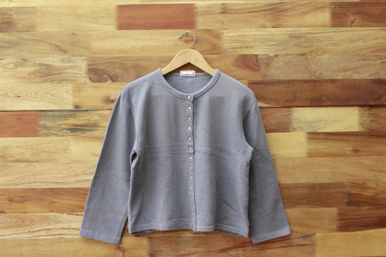 Vintage 90s Agnes B Paris Cardigan Gray Color Agnes B Paris Cardigan Snap Button Plain Color Woman Cardigan Top Shirt Woman Fleece Cotton
