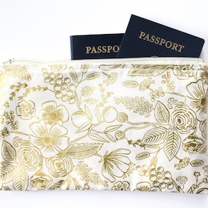 Rifle Paper Co zipper pouch, Cosmetic Bag, Gold Christmas Bag, Poinsettia Bag, Makeup Bag, Purse Organizer, School Pencil Pouch