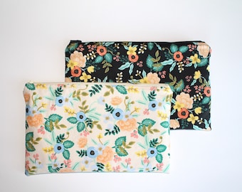 Rifle Paper Co zipper pouch, Cosmetic Bag, Floral Bag, Rifle Birch Floral Bag,Makeup Bag,Purse Organizer,Bridesmaid Gift,School Pencil Pouch