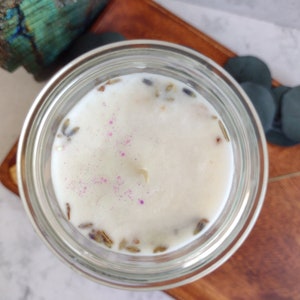 Lavender Soy Candle: 13 oz, Hemp Wick, Glitter & Sage