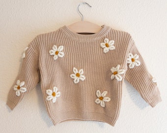 Suéter de flores / Suéter de bebé personalizado / Suéter personalizado para niños pequeños / Suéter bordado / Suéter de bebé personalizado