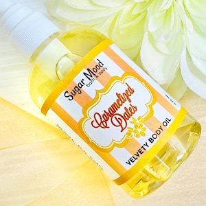 Caramelized Dates Body Oil, Sweet Almond Oil, Jojoba Oil, Argan Oil, Calendula & Aloe Extract After Shower Oil, Sugar Mood Bath and Body