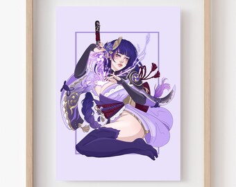 AFFICHE MURALE ANIME Genshin Impact Raiden Shogun Baal Eula HD 60*90 cm