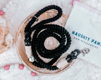 Black Rope Dog Leash for the Perfect Wedding Attire | Cotton Pet Leashes | 5ft leash | Silver Hardware | MIDNIGHT