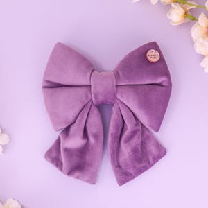 Purple High Quality Velvet Girl Dog Sailor Bows | Over the collar with two elastic loops | Easter Dog Sailor Bows | FLORENCE