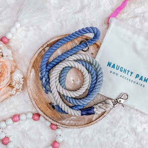 Blue Ombre Cotton Rope Dog Leash, 5ft Soft Leash for Boy Dogs, Handmade Rope Leash, Custom Cotton Dog Leash, Puppy Walking Leash | SANTORINI