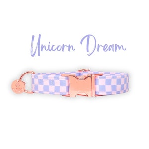 Blush Lila kariertes Hundehalsband, Frühling Pastell Kleines Welpen Halsband, Benutzerdefinierte Hundehalsband, Martingale Hundehalsband, Kleine Hundehalsband |UNICORN DREAM