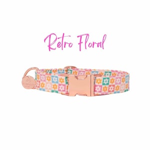 Retro Floral Hundehalsband, Daisy Hundehalsband, Hundehalsband Martingale, kariertes Hundehalsband oder flaches Halsband, Welpenhalsband im Stil der 70er Jahre - RETRO FLORAL