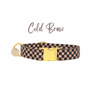 Checkered Dog Collar, Brown and Black Male Dog Collar, Plaid Dog Collar, Custom Boy Dog Collar, Martingale or Flat Collar - COLD BREW