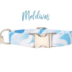 Blue Boy Dog Collar, Male Dog Collar, Fabric Dog Collar, Small Dog Collar, Martingale or Flat, Thin Puppy Collar, XL Dog Collar - MALDIVES