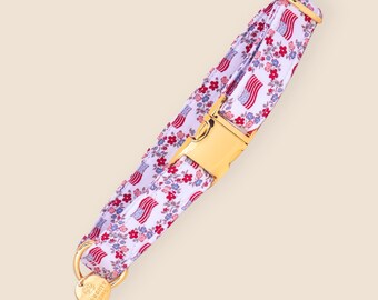 Collar para perro del 4 de julio – Collar floral patriótico para perro – Collar de verano rojo, blanco y azul – Martingala o plano - MISS JULY