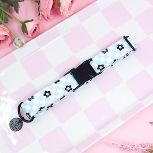 Blue Checkered Dog Collar, Black Daisy Puppy Collar, Y2K Retro Dog Collar, Aesthetic Large Dog Collar, XL Dog Collar | CHECKERED CHIC