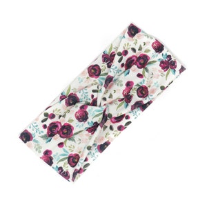 Burgundy Floral Twist Headband for Women, perfect for work out, available bandanas to match with your dog, Stretchy and soft | Fall