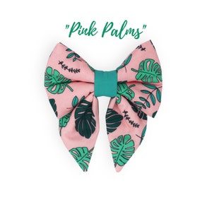Green and Pink Monstera Deliciosa Girl Dog Sailor Bow | Slip On Dog Sailor bow
