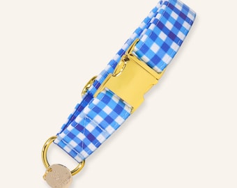 Blauwe geruite hondenhalsband, verstelbare martingale- of gesphalsband | NEPTUNE