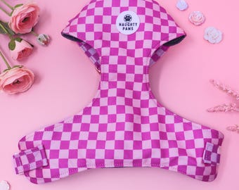 Pink Checkered Chest Harness for Dogs, Small Dog Harness, Female Pet Harness, Cute Puppy Harness - PRETTY IN PINK