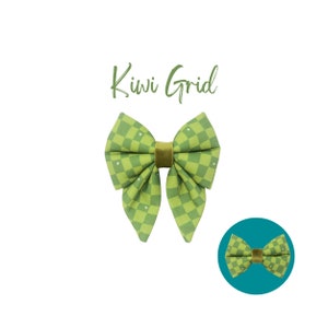 Green Checkered Dog Sailor Bow Ties, Male and Female Dog Bows, Large Pet Bows Over the Collar, Extra Large Puppy Bows | KIWI GRID
