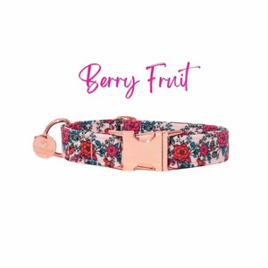 Floral Dog Collar, Hot Pink Girl Dog Collar, Female Pet Collar, Large Dog Collar, Custom Dog Collar, Martingale or Flat Collar - BERRY FRUIT