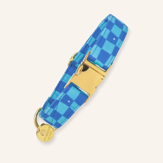 Blue Checkered Boy Dog Collar, Small Puppy Collar, Martingale opt, Retro Dog Collar, Large Girl Dog Collar, XL Dog Collar | SUPER TROUPER