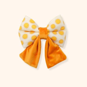 Sunshine Dog Sailor Bow, Yellow Smiley Dog Bow Tie, Velvet Tail Pet Bow | GOLDEN GLOW