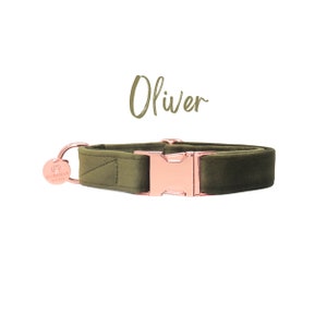 Dark Olive Green Velvet Dog Collar, Christmas Puppy Collar, Luxurious Winter Pet Neckwear, Boy or Girl Dog Collar, Small Dog Collar -OLIVER