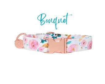 Collar para perro con estampado floral rosa pastel, estilo martingala o plano – BOUQUET