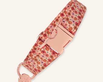 Halsband voor honden met pompoenen en bloemenprint, katoenen halsband op maat | HERFSTFLIJS