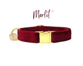Collare natalizio in velluto bordeaux per cani, collare invernale per cani, collare per matrimoni per cani, collare per feste per cani, collare per cani maschi, collare elegante per cani - MERLOT