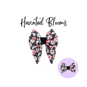 Halloween Floral Dog Sailor Bow Ties, Ghosts Dog Bow tie, Fall Pet Bows Over the Collar, Extra Large Puppy Neckwear | HAUNTED BLOOMS