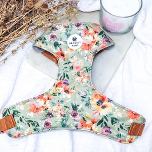 Fall Dog Chest Harness, Orange and Olive Floral Pet Harness, Girl Puppy Harness | EARLY AUTUMN