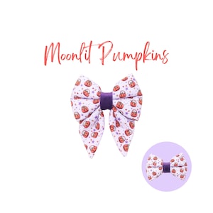 Spooky Pumpkins Dog Sailor Bow Ties, Halloween Dog Bow tie, Purple Bows Over the Collar, Trick or Treat Small Bows | MOONLIT PUMPKINS
