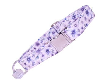 Paarse hondenhalsband met bloemen, violette cottagecore puppyhalsband, aquarel bloemenmeisje hondenhalsband, aangepaste hondenhalsband | VIOLET