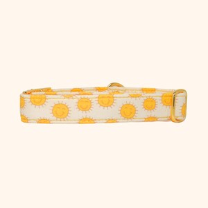 Custom yellow dog collar with smiling sun pattern for small and large dogs