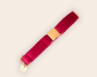 Red Velvet Dog Collar, Christmas Dog Collar, Soft Luxurious Pet Neckwear, Holidays Puppy Collar, Boy Dog Collar, Small Dog Collar -RUBY