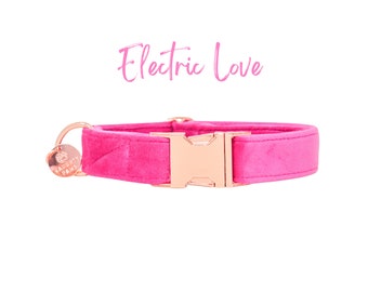 Pink Velvet Dog Collar, Soft & Luxurious Pet accessories, Puppy Collars, Girl Dog Collar, Small Dog Collar, Wide Dog Collar -ELECTRIC LOVE