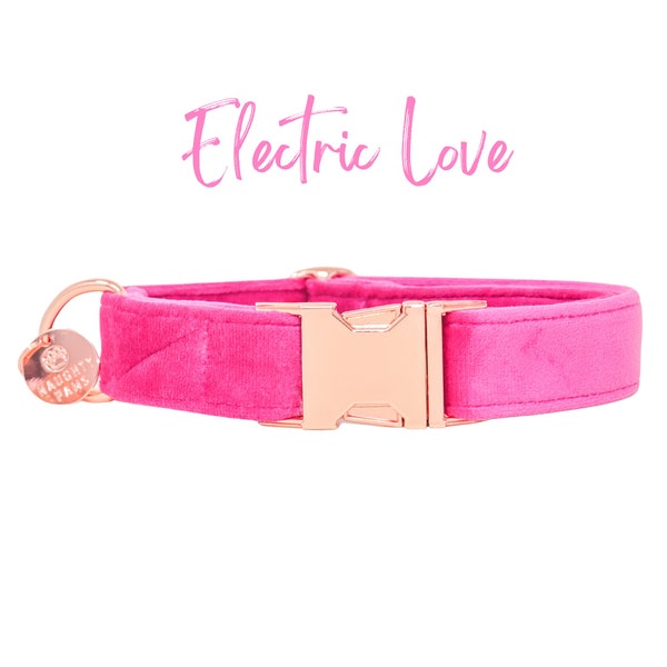 Pink Velvet Dog Collar, Soft & Luxurious Pet accessories, Puppy Collars, Girl Dog Collar, Small Dog Collar, Wide Dog Collar -ELECTRIC LOVE