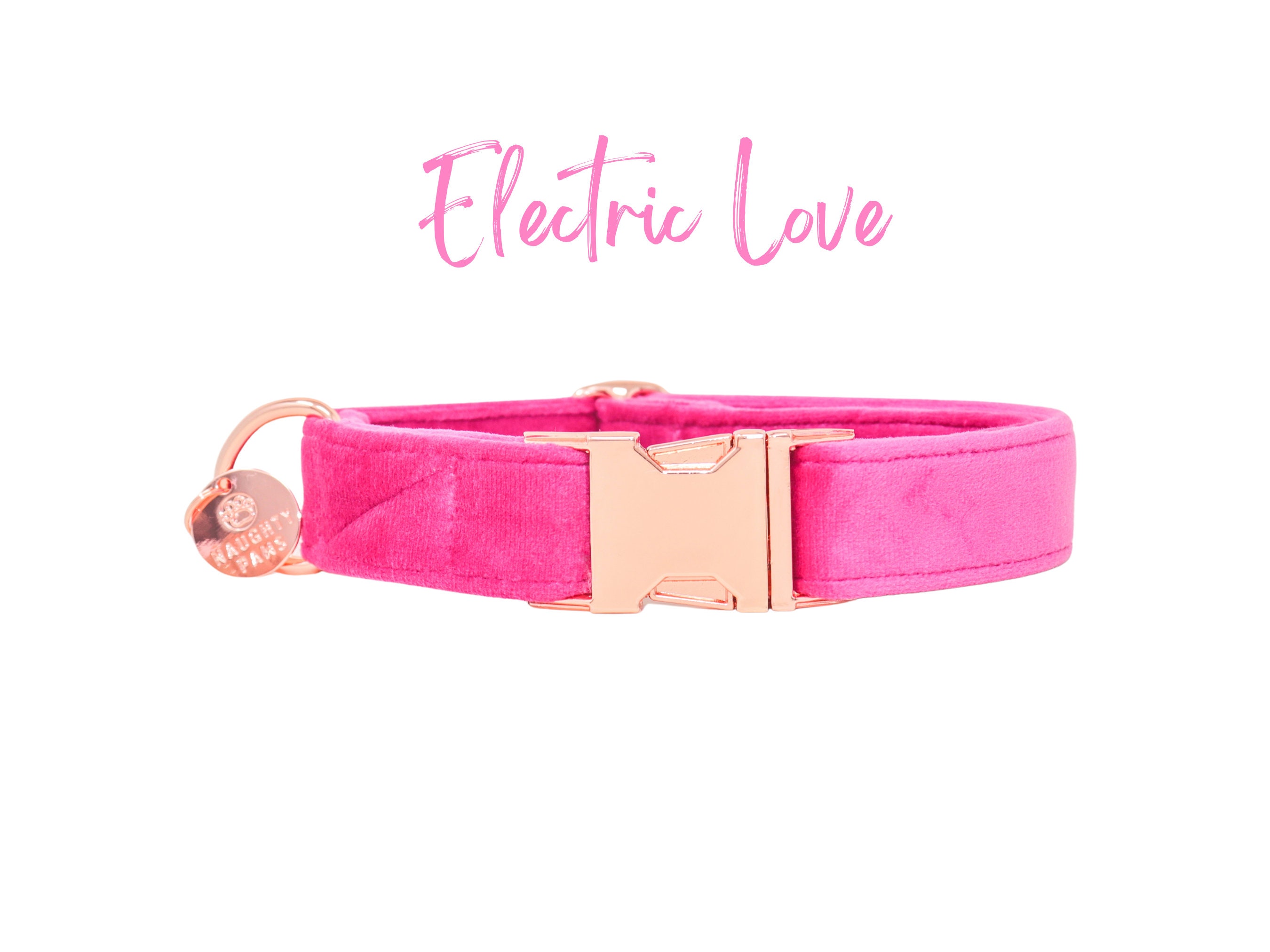 Pink Velvet Dog Collar, Soft & Luxurious Pet accessories, Puppy Collars, Girl Dog Collar, Small Dog Collar, Wide Dog Collar -ELECTRIC LOVE