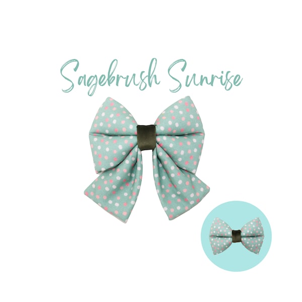 Polka Dots on Sage Green Dog Sailor Bow Ties, Neutral Spring Extra Large Bowties, Small Dog Sailor Bow | SAGEBRUSH SUNRISE