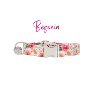 Coleira floral rosa para cachorro, coleira para cachorro fêmea, coleira de designer para cachorro, coleira extragrande para cachorro, coleira de tecido para cachorro, coleira de verão para cachorro - BEGONIA