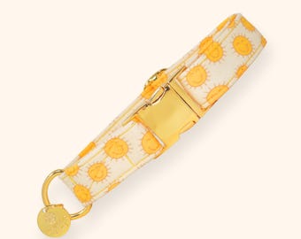 Sunshine Dog Collar, Retro Smiley Collar, Martingale or Buckle Pet Collar | GOLDEN GLOW