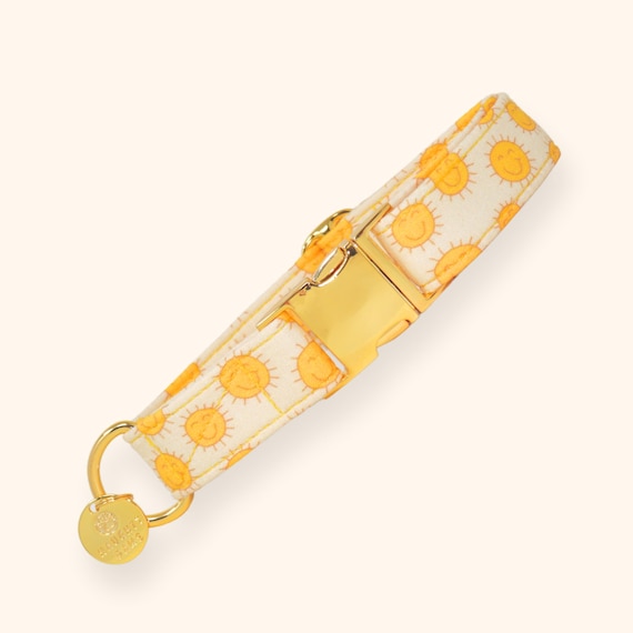 Sunshine Dog Collar, Retro Smiley Collar, Martingale or Buckle Pet Collar | GOLDEN GLOW