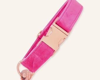 Pink Velvet Dog Collar, Luxury Velvet Pet Collar, Elegant Puppy Collar - ELECTRIC LOVE