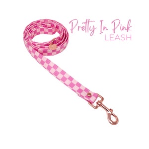 Pink Checkered Dog Leash, Female Traffic Dog Leash option, Small Dog Leash, Custom Dog Leash, Handmade Dog Leash - PRETTY IN PINK