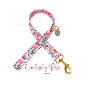 Pink Floral Dog Leash, Valentine&#39;s Day Female Traffic Dog Leash option, Pink Roses Pet Leads | Puppy Leash | EVERLASTING ROSE