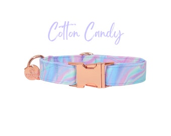 Unicorn Dog Collar, Marbled Pink and Blue Dog Collar, Thin Puppy Collar, Martingale or Flat Dog Collar,  Large Dog Collar -COTTON CANDY