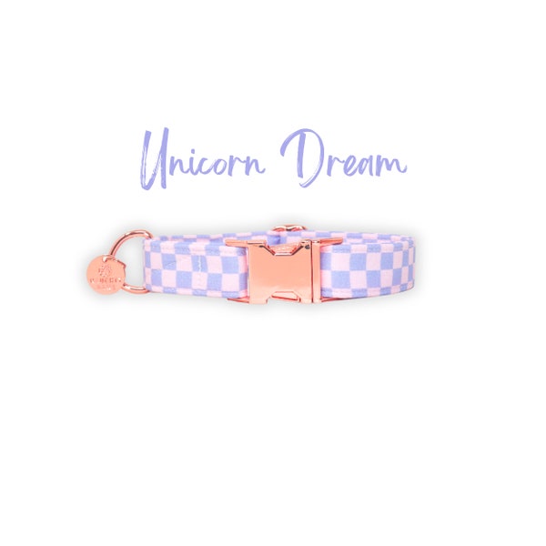 Blush Lilac Checkered Dog Collar, Spring Pastel Tiny Puppy Collar, Custom Dog Collar, Martingale Dog Collar, Small Dog Collar |UNICORN DREAM
