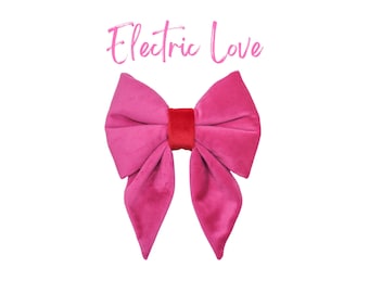 Pink Velvet Girl Dog Sailor Bow | Over the collar with two elastic | Puppy Neckwear | Pink and Red Bows | ELECTRIC LOVE