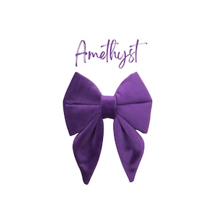 Purple Velvet Girl or Boy Dog Sailor Bow | Over the collar with two elastic | Halloween Puppy Neckwear | AMETHYST