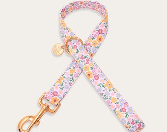 Floral Dog Leash, Spring Flower Pet Leash, Traffic or Standard Length, BUTTERCUP GARDEN
