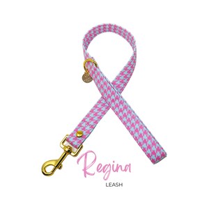 Roze houndstooth-hondenriem | Optie roze en blauwe verkeershondenriem | Klassieke hondenriemen | Puppylijn voor meisjes | REGINA